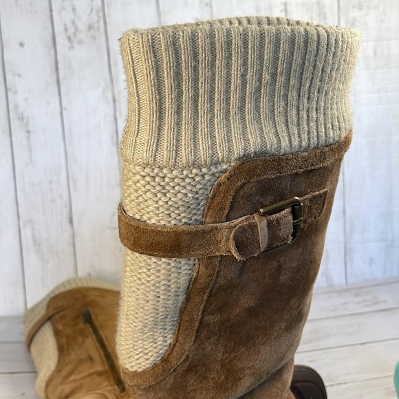 UGG Skyfall Chestnut Sweater Suede/Knit Cuff Tall Wedge Boots - Picture 11 of 14